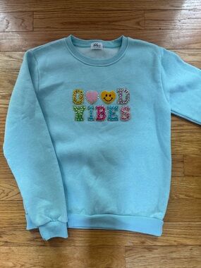 Lola + The Boys Girls Crewneck Good Vibes Sweatshirt Sz L Jeweled Sparkly Girly